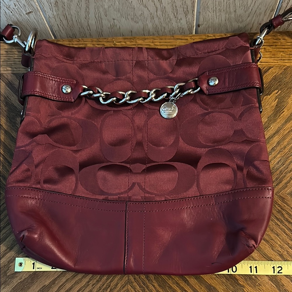 Coach Maroon Chain-Accent Shoulder/Crossbody Bag